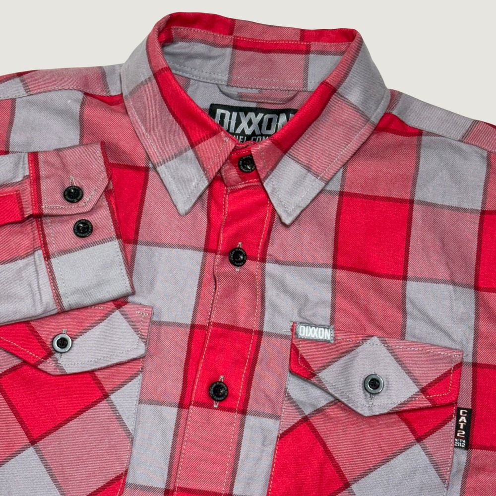 Dixxon Flannel Fuego FR Shirt Mens LT Red Grey Plaid Flame Resistant CAT2